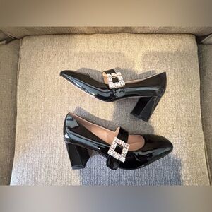 Numaleo Black Mary Jane Heels with Sparkling Buckle